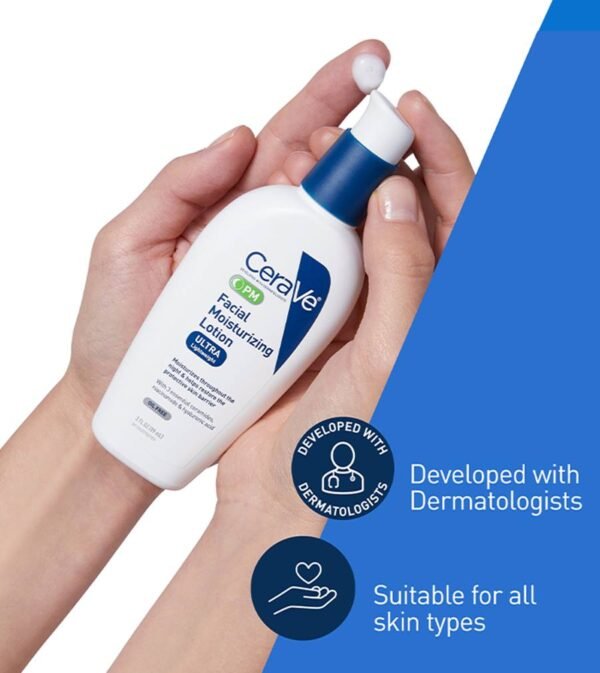 CeraVe PM Facial Moisturizing Lotion – Nighttime Hydration with Ceramides, Niacinamide & Hyaluronic Acid, 89ml - Image 4