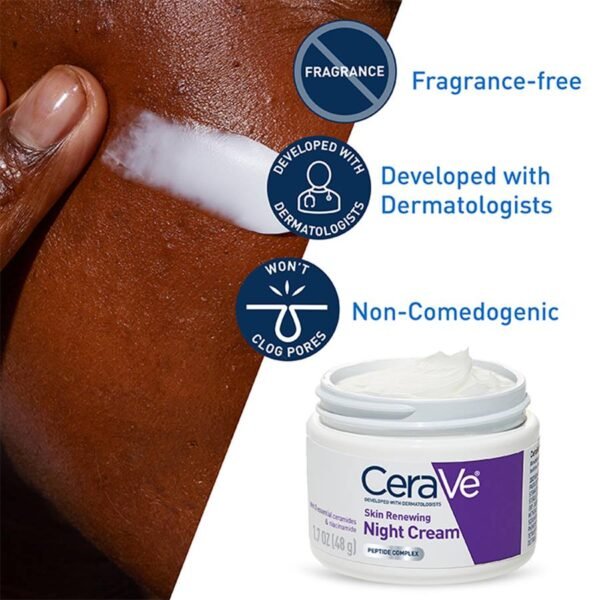CeraVe Skin Renewing Night Cream – Hydrating Nighttime Moisturizer with Ceramides, Peptides & Hyaluronic Acid, 48 - Image 4