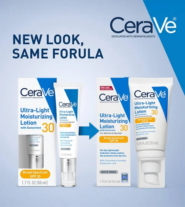 CeraVe Ultra-Light Moisturizing Lotion SPF 30 – Oil-Free Facial Sunscreen with Ceramides & Hyaluronic Acid, 50ml - Image 3