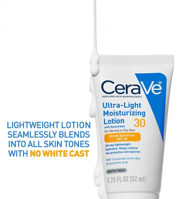 CeraVe Ultra-Light Moisturizing Lotion SPF 30 – Oil-Free Facial Sunscreen with Ceramides & Hyaluronic Acid, 50ml - Image 5