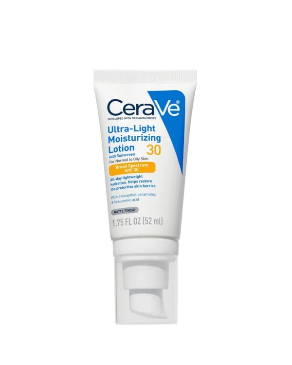 CeraVe Ultra-Light Moisturizing Lotion SPF 30 – Oil-Free Facial Sunscreen with Ceramides & Hyaluronic Acid, 50ml - Image 1