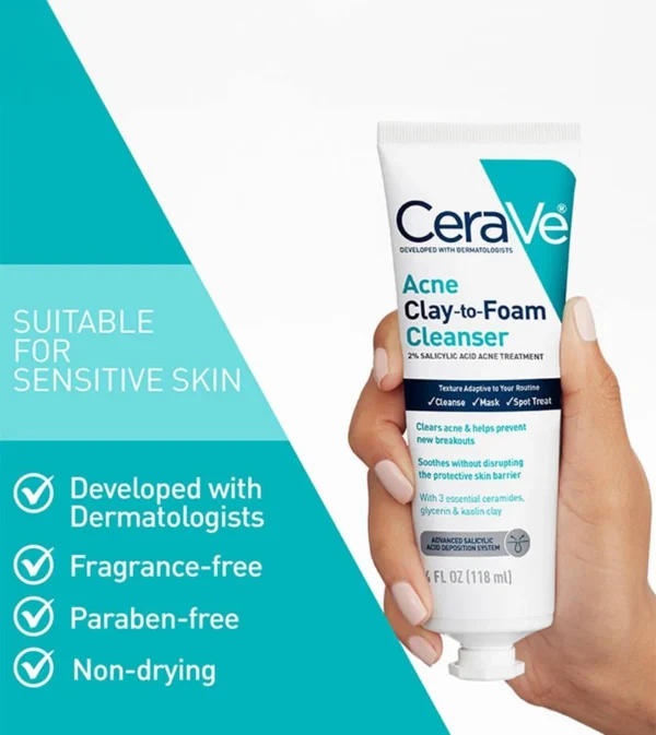 CeraVe Acne Clay To Foam Cleanser 100g
